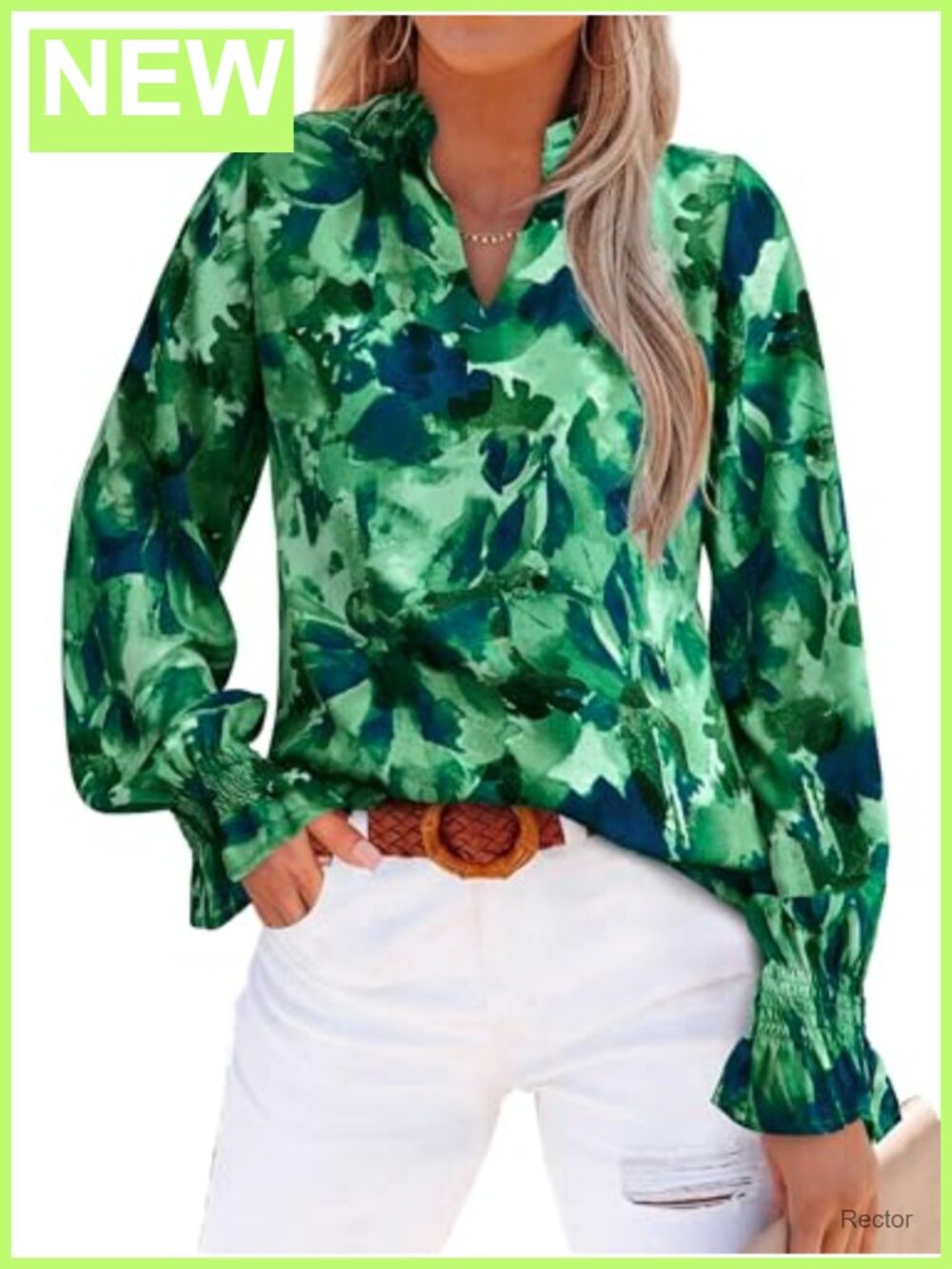 Boho Floral Loose Chiffon Blouse Puff Sleeve V-Neck Tunic Top